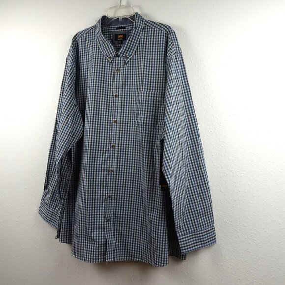 Lee Button Front Shirt Men's Size 3XL Blue Gray Plaid Long Sleeve - Picture 3 of 8